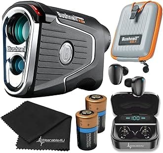 Bushnell PRO X3 / Pro X3+ (Plus) Advanced Laser Golf Rangefinder with Included Carrying Case, Carabiner, Lens Cloth, and Selected Wearable4U Bundle