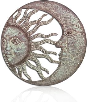Kercan Outdoor Metal Wall Art 2D Sun and Moon Decor Hanging for Indoor Outdoor Patio Garden Living Room Restaurant Courtyard Wall Sculpture(Retro), White