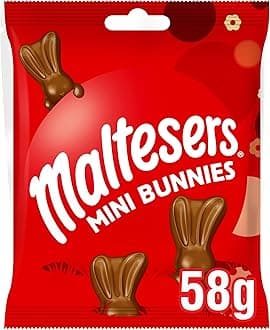 Maltesers Chocolate Mini Bunnies Bag, Milk Chocolate, Honeycomb & Malt filling, 58g, Ideal for Easter egg hunt, Gift, or Snacks