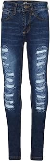 Girls Ripped Jeans Comfort Skinny Stretch Lightweight - Girls Jeans JN28 Dark Blue 9-10