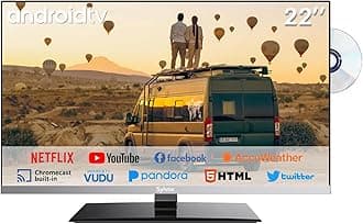 SYLVOX 22 inch Smart TV with DVD Player Built in, Google Play, Frameless RV TV 1080P FHD, WiFi Bluetooth, HDMI USB, Android 12V TV for Motorhomes, Caravans - Limo 2024