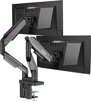 MPG MT201DR - Premium RGB Dual Monitor Stand Arms, 17-35" Support, VESA Compatible, Adjustable Heavy Duty Gas Spring Mount, 44 lbs per Screen Capacity, Clamp & Grommet, Quick Release Plate - Gray