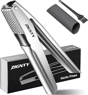 Professional Garlic Press Stainless Steel，No Need to Peel Garlic Mincer Tool with Large Trough, Dual Lever-Assisted Garlic Presser & Masher Easy Clean, Garlic Crusher Dishwasher Safe Rust Proof