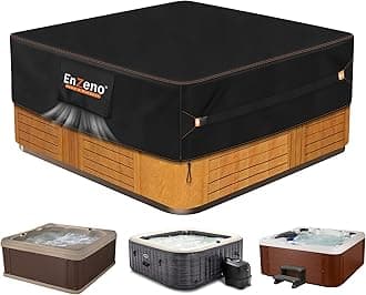 Enzeno Outdoor SPA Hot Tub Cover Waterproof Square 96 x 96 inch fit 94 x 94 or 93 x 93 or 92 x 92 420D Heavy Duty Cub Hot Tub Lid Protectors Protective Cover Cap