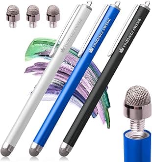 The Friendly Swede Mesh Tip Stylus Pen for Touchscreen — 3-Pack Micro-Knit Capacitive Stylus Pen for iPad & iPhone with 3 Replaceable Fiber Tips, Elastic Lanyards & Screen Cleaning Cloth