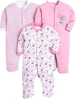 EIO100% Cotton Baby Rompers Sleepsuits Jumpsuits Night Suits for Newborn Baby Boys & Girls | Soft Infant Bodysuit | Pack of 3 Kids Rompers