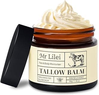 Grass-Fed Beef Tallow Balm for Skin with Raw Honey - Face & Body Moisturizer - Natural Whipped Skin Care Cream for Dry Skin- Hydrating Body Lotion for Nourishment (50g/1.76oz)