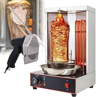 Shawarma Grill Machine, Electric Vertical Kebab Gyro Grill Machine, Rotisserie Broiler Machine with 2 Heating Tubes and Meat Catch Pan,barbecuestove+Cutter