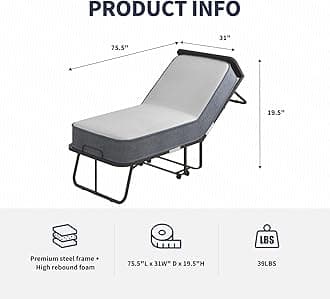 ZAFLY Folding Bed with 5 Inch Mattress,Twin Size Portable Foldable Guest Beds with Headboard for Adults,Rollaway Bed Storage Cover Included,Space Saving Fold up Metal Frame,75 x 31 Inch