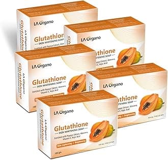 Glutathione Papaya Skin Whitening Soap, with Vitamin E & C for Skin Lightening & Brightening, Dark Spot and Dead Skin Cell Removal, Fairness Soap For All Skin Type (Pack of 5)