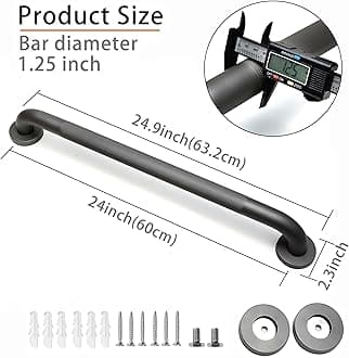 Shower Grab Bar, 2 Pack 24 Inch Gray Bathroom Grab Bar, 1.25" Diameter 304 Stainless Steel Anti-Slip Grab Bars for Bathtubs and Showers, Handicap Shower Grab Bar for Seniors Elderly