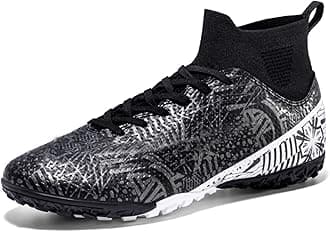 Mens Football Shoes High Top Spikes Youth Outdoor Training Football Shoes Professional Athletic Sports Shoes Turf Trainers, Black 3 R, 6.5 UK (WBBU909)
