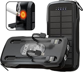 Solar Charger Power Bank 20W Fast Charging, Solar Power Bank IP69 Waterproof, Portable Charger 10,000mAh, Wireless Charger with 2 Flashlights, Portable Phone Charger for All Mobile Devices (Black)