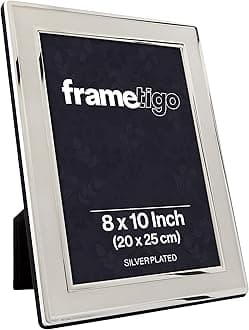 Silver Plated Plain Satin Photo Frame, 8"x10" (20x25cm) Photo Size - Velvet Frame Backing & Stand - Real Glass Window - Tarnish-Resistant - Landscape or Portrait Orientation