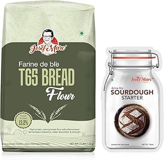 JOSEF MARC T65 Bread Flour, 4LBS (1.8kg) with Active Dry Sourdough Starter, 100gm