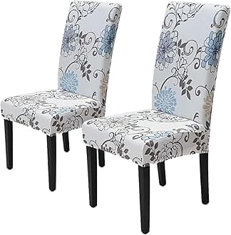 Styleys Elastic Chair Cover Stretch Removable Washable Short Dining Chair Cover Protector Seat Slipcover (Set of 2, Sky Blue/Golden Flower, SD3215)