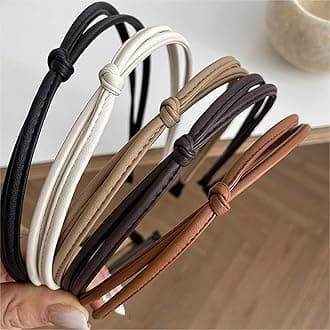 5 Pcs Thin Leather Headbands for Women, Cute Knotted Head Bands for Women’s Hair Womens Headbands Fashion Black Brown White Headband for Womens Hair Accessories