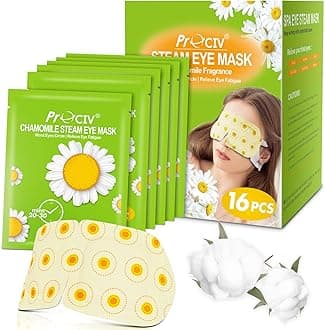 ProCIV 16 Packs Eye Masks for Dark Circles and Puffiness Disposable Soothing Headache Relief Dry Eyes, Stress Relief Relief Eye Fatigue Steam Eye Masks (Chamomile)