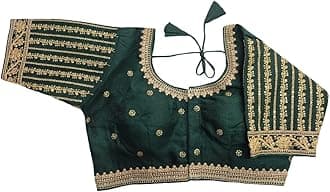 Pujia MillsWomen's Readymade Blouse Embroidery Multi Coding Gold Thread Indian Ethnic Designer Stitched Readymade Saree Half Sleeve Blouse for Women for Saree Lehenga Choli