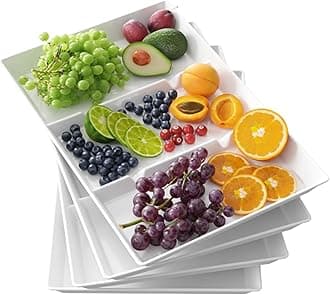 Lifewit Serving Tray Divided for Party Supplies, 4 PCS 15" x 10" Plastic Platters for Serving Food, White Reusable Tray for Veggie, Snack, Fruit, Cookies, Desserts in Kitchen/Pantry