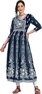 EthnicJunctionWomen's Embroidered Chikankari Work Georgette Angrakha Anarkali Kurta