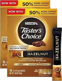 Nescafé, Taster's Choice, Instant Coffee Beverage, Hazelnut, 16 Packets, 0.1 oz (3 g) Each - 2pc