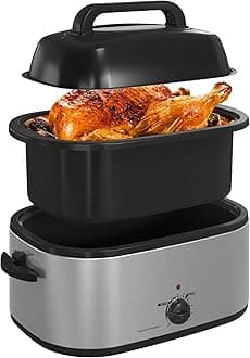 RoyalCraft 26-Quart Electric Roaster Oven with Visible Self-Basting Lid, Turkey Roaster Oven with Removable Pan and Rack, Perfect for Large Meals and Holiday Feasts, Silver