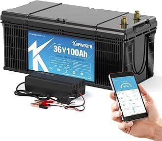 KEPWORTH Lithium Battery 36 V 100 Ah Lifepo4 Battery, Up to 15000 Cycles and 10 Years of Life, 200 A BMS, Solar Batteries for Backup Power Application Off-Grid Boat Trag Motor Golf Carts