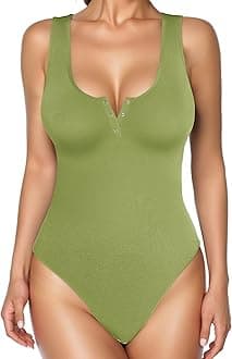 Popilush Bodysuits for Women Tummy Control Henley Going Out Outfits Shirts Body Suits Thong Button Down Tank Tops
