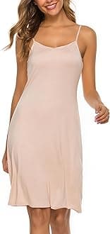 Vlazom Women's Full Slip Sleep Dress Under Basic Slip Dress Adjustable Spaghetti Strap Dresses