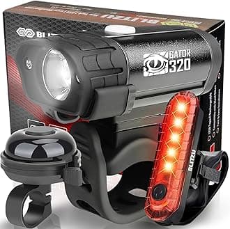BLITZU Gator 320 Bike Lights, Bicycle Light Front and Back for Night Riding. USB-C Rechargeable Headlight Rear Taillight & Bell Set. Cycling Accessories Men Women Kids. Gift for Dad, Mom, Boys, Girls