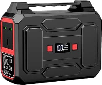 Powkey 99Wh/ 27000mAh Portable Power Station,100W Camping Power Pack,Solar Generator with AC/DC/USB/Type- C Outlet for Outdoors Camping Travel Fishing Emergency Power Supply Red