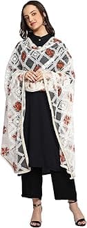 Weavers Villa Women's Heavy Net Embroidered Multi Fancy Phulkari Work Dupatta for Women
