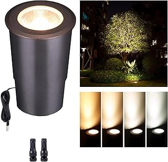 Low Voltage Well Lights - 5 Colors Temp IP67 Outdoor In-Ground Lights, 2700K/3000K/3500K/4000K/5000K 12V LED Landscape Lighting, ORB Aluminum for Pathway Wall Tree 9W 700LM