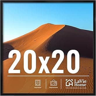 LaVie Home 20x20 Picture Frame for Wall Display, 20x20 Black Picture Frame with HD Plexiglas, 20 x 20 Square Frame 1 Pack, Display Frame for Vertical or Horizontal, Classic Collection