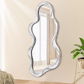 Asymmetrical Mirror Irregular Wall Mirrors Modern Wood Frame Unique Artistic Cute and Stylish Cloud Mirror Decorative for Cloakroom Bedroom Living Room Bathroom Entryway Large White