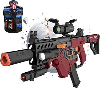 SOFITEN Toy Gun Automatic Sniper Rifle with Tactical Vest Kit, Scope Toy Foam Blaster Dart Toys with 120 Darts IR and Flashlight Shooting Outdoor Activity Game Birthday Xmas Gift for Kids Age 8+