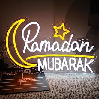 Ramadan Mubarak Neon Sign Islamic Wall Art Eid Mubarak Sign Moon Star LED Neon Light Dimmable Ramadan Neon LED Sign Bismillah Wall Sign Ramadan Mubarak Decorations Eid Al Fitr Supplies