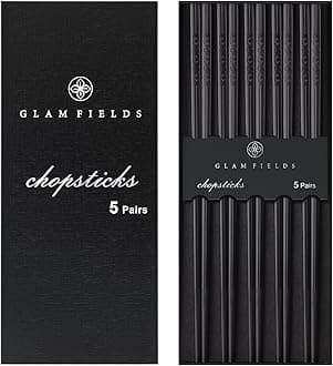 Chopsticks, GLAMFIELDS 5 Pairs Premium Black Chopsticks Reusable for Sushi Japanese Matte Anti-slip Chop Sticks with Gift Case Lightweight Dishwasher Safe, 9 1/2 Inches