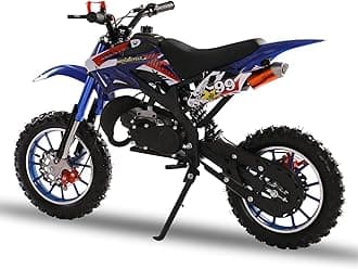 Tuelaly 49cc 2-Stroke Dirt Bike, Gasoline Mini Motorbike, Hydraulic Shock Absorption Off Road Kids Dirt Bike, Kids Motorbike with Front Rear Disc Brakes, Racing Max Speed 40km/h (Blue)
