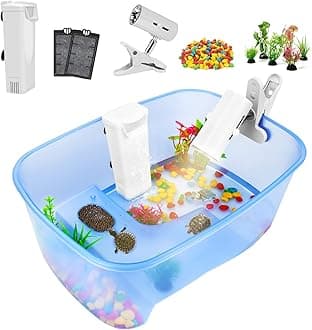 Rypet Baby Turtle Aquarium Tank Starter/ Accessories Kit - Reptile Terrariums Tortoise Habitat with UV Basking Light Lamp, Water Filter, Rocks, Small Plants for Frog Hermit Crab