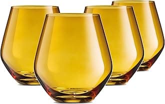 GodingerWine Glasses, Stemless Wine Glasses, Red Wine Glasses, Drinking Glasses, European Made Stemless Wine Glass - Amber, 17oz, Set of 4