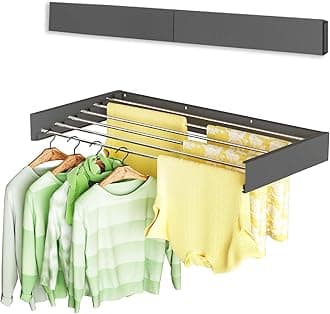 Vikaqi Wall Mounted Clothes Drying Rack 40", Foldable Wall Mount Laundry Rack Folding Indoor, Drying Rack Clothing Collapsible, Hidden Space Saver with Wall Template, 6 Rods, Black
