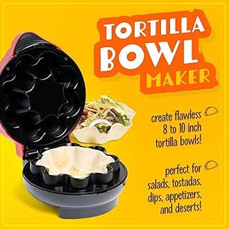 Nostalgia Taco Tuesday Baked Bowl Maker, Holds 8 or 10 Inch Tortillas, Perfect For Salads, Dips, Appetizers & Desserts, 10-Inch, Red