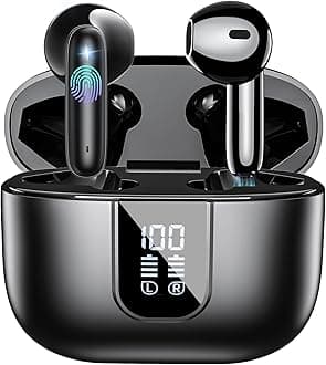 Wireless Earbuds Bluetooth 5.4, in Ear buds 6-Mic ENC Noise Cancelling(Clearer Call) Mini Earphones Deep Bass HiFi Stereo,LED Power Display 35H Playtime IP7 Waterproof Headphones for Android iOS Black