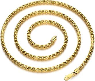 18K Gold/Silver Box Chain for Men with 925 Sterling Silver Lobster Clasp 4.5mm Necklace for Women Mens Box Chain 18K Gold/Silver Necklace Chain 16/18/20/22/24/26/30 Inches