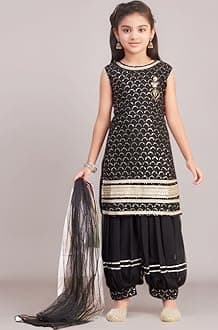 Aarika Girls Ethnic Wear Navy Blue Colour Sequin Embroidery/Lace Work Georgette Kurti Patiala Set With Dupatta