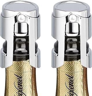 HYZ Champagne Stoppers - Stainless Steel Sparkling Wine Bottle Stopper with Pure Silicone Air Tight Seal - Professional Wine Saver for Champagne，Prosecco and Cava (2Pack Chrome)