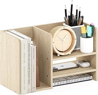 Hermite Wood Desktop Book and Home Office Supplies Storage Organizer, Bauhaus Oak