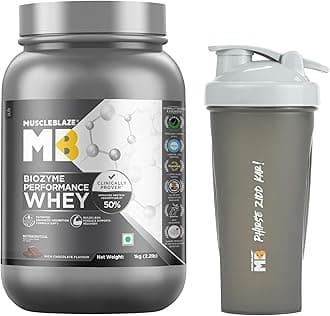 MuscleBlaze Biozyme Performance Whey Protein Powder, Rich Chocolate (1kg / 2.2lbs) with Shaker | Pack of 2 | Clinically Tested 50% Higher Protein Absorption